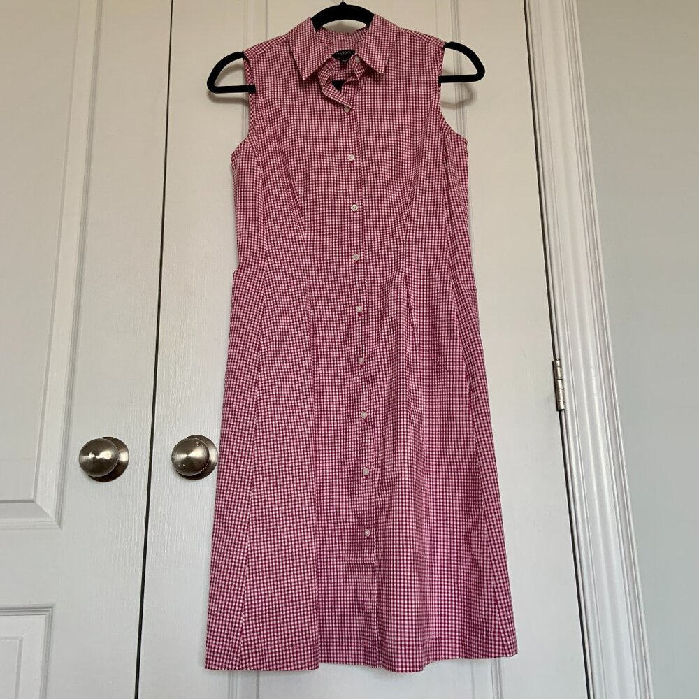 Women's Talbots Midi Sleeveless Pink White Gingham Shirt Dress Cotton Size 4P